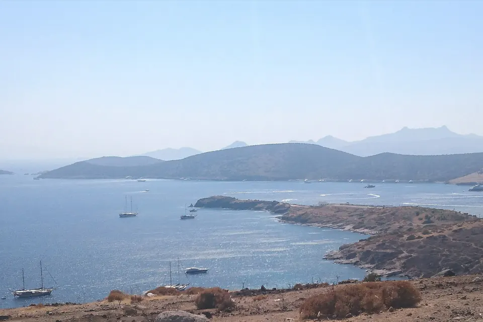View over the Bodrum peninsula coastline and the sea